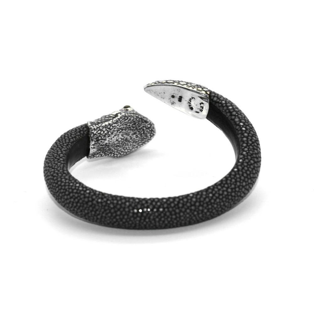 G5 Auth LOU GUERIN Sterling Silver Dragon Sting Ray Gray Leather Lined Bracelet - Picture 3 of 4